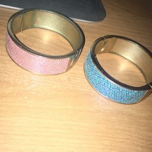 2 Betsey Johnson glitter hinged cuff bracelets